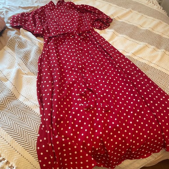 red polka dot maternity dress Brown Polka Dot Square Neck Maternity Midi Dress PinkBlush